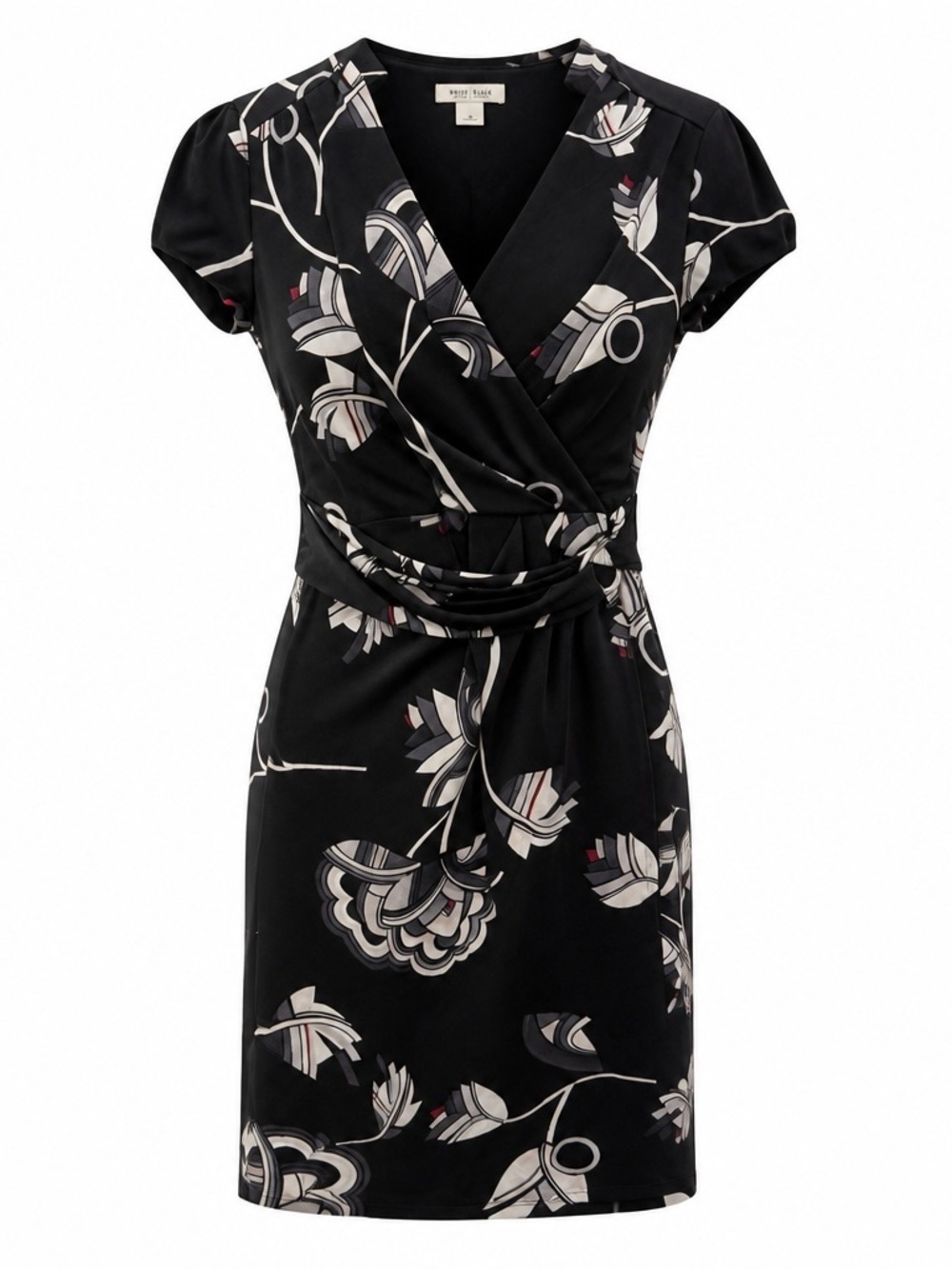 Nine West Black Floral-Print Faux Wrap Dress